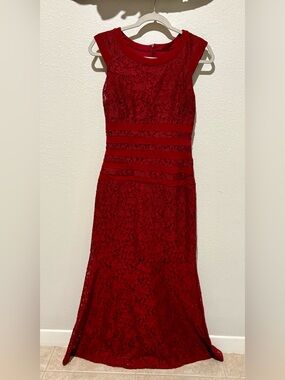 Enfocus Studio Red Lace Midi Dress with Waistband Detail